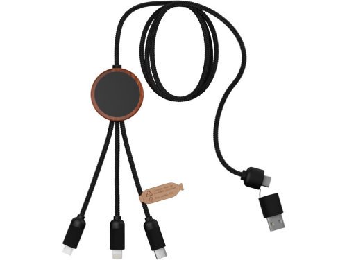 SCX.design C37 Зарядный кабель 3 в 1 из переработанного PET-пластика с красной подсветкой и скругленным деревянным корпусом, дерево