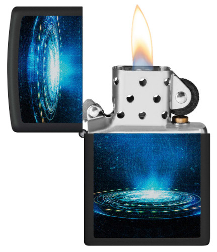 Зажигалка ZIPPO UFO Flame с покрытием Black Light, латунь/сталь, черная, матовая, 38x13x57 мм