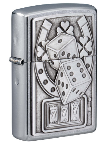 Зажигалка ZIPPO Lucky 7 с покрытием Street Chrome, латунь/сталь, серебристая, 38x13x57 мм