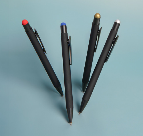 Ручка шариковая FACTOR BLACK со стилусом (черный, красный)