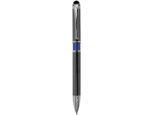 Ручка металлическая шариковая Isabella с анодированным покрытием и цветной вставкой, оружейная сталь и синий