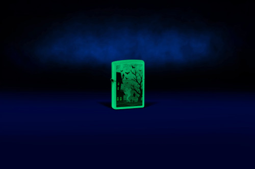 Зажигалка ZIPPO Spooky Design с покрытием Glow In The Dark Green, латунь/сталь, белая, 38x13x57 мм