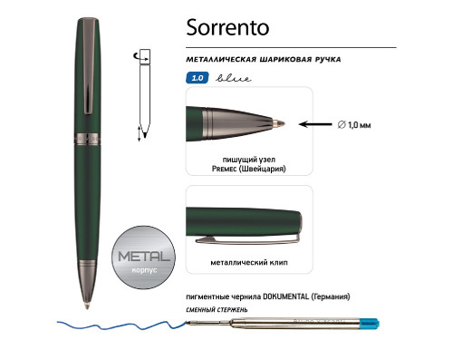 Ручка металлическая шариковая  Sorrento, зеленый матовый