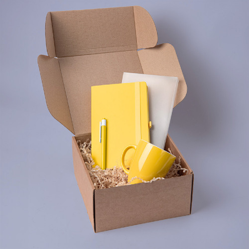 Подарочный набор JOY: блокнот, ручка, кружка, коробка, стружка; жёлтый (желтый)