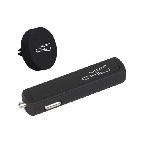 Набор автомобильное зарядное устройство "Slam" + магнитный держатель для телефона "Allo" в футляре, покрытие soft touch, черный