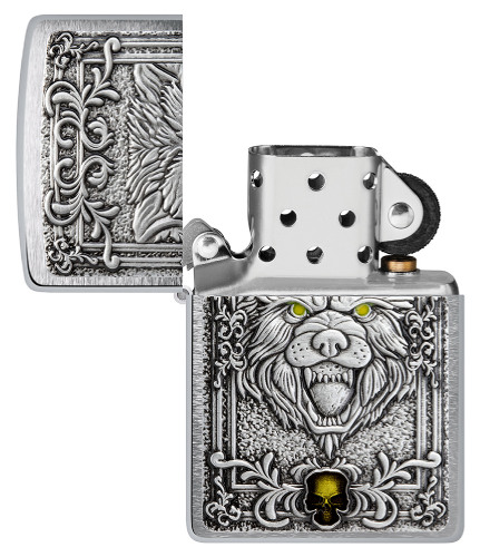 Зажигалка ZIPPO Wolf Emblem с покрытием Brushed Chrome, латунь/сталь, серебристая, 36x13x57 мм
