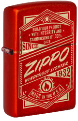 Зажигалка ZIPPO Classic с покрытием Metallic Red, латунь/сталь, красная, 38x13x57 мм