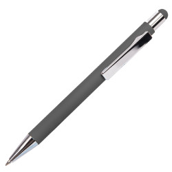 Ручка шариковая FACTOR TOUCH со стилусом, серый/серебро, металл, пластик, софт-покрытие (серый, серебристый)
