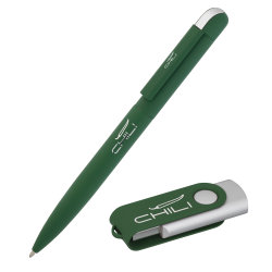 Набор ручка "Jupiter" + флеш-карта "Vostok" 8 Гб в футляре, покрытие soft touch#, темно-зеленый