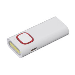 Зарядное устройство с LED-фонариком и подсветкой логотипа, 4400 mAh, белый с красным