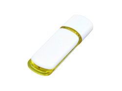 Флешка промо прямоугольной классической формы с цветными вставками, 4 Гб, белый/желтый